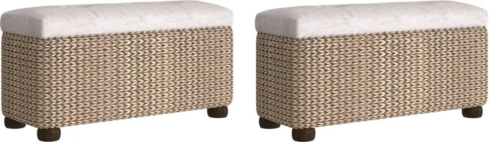 vidaXL Bănci de depozitare, 2 buc., cu pernă gri, 69 cm, papură