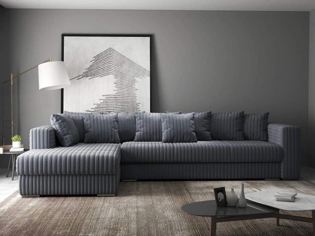 Colțar extensibil dumonde cu ladă de depozitare si sezut confortabil din spuma high-density, Gloria Ambience Gri II 320x183 cm