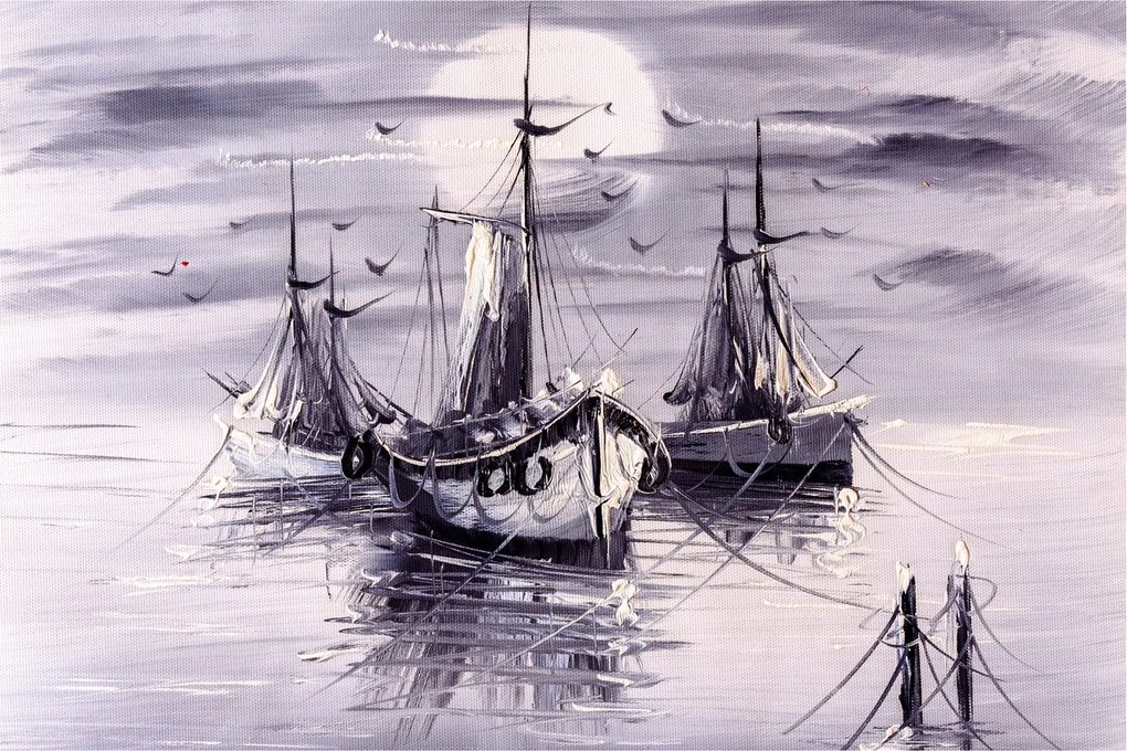 Tablou - Port marin, pictură în ulei (90x60 cm)