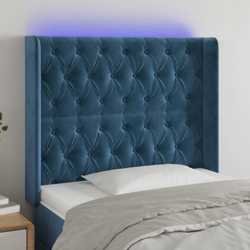 3124430 vidaXL Tăblie de pat cu LED, albastru închis, 103x16x118/128cm catifea