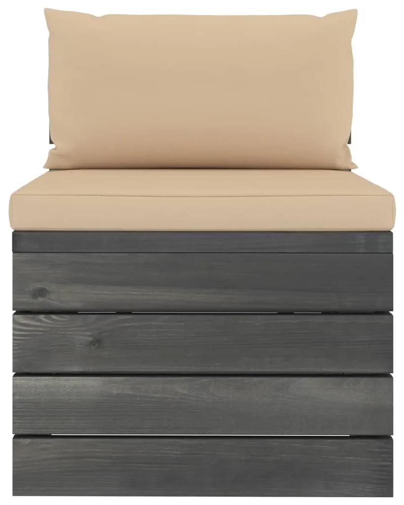 Canapea gradina din paleti, 4 locuri, cu perne, lemn masiv pin Bej, 4 locuri, 1