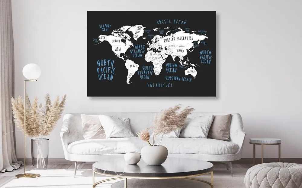 Tablou pe plută harta lumii în design modern