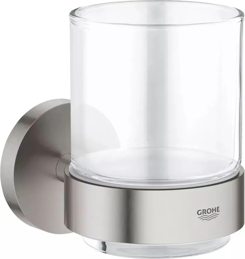 Suport periute de dinti Grohe Essentials crom periat Supersteel - sticla transparenta