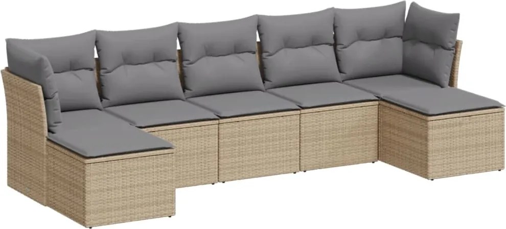 vidaXL Set canapele de grădină, 7 piese, cu perne, bej, poliratan