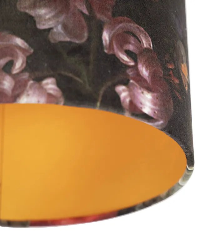 Plafoniera cu abajur din catifea cu flori aurite 25 cm - Combi negru