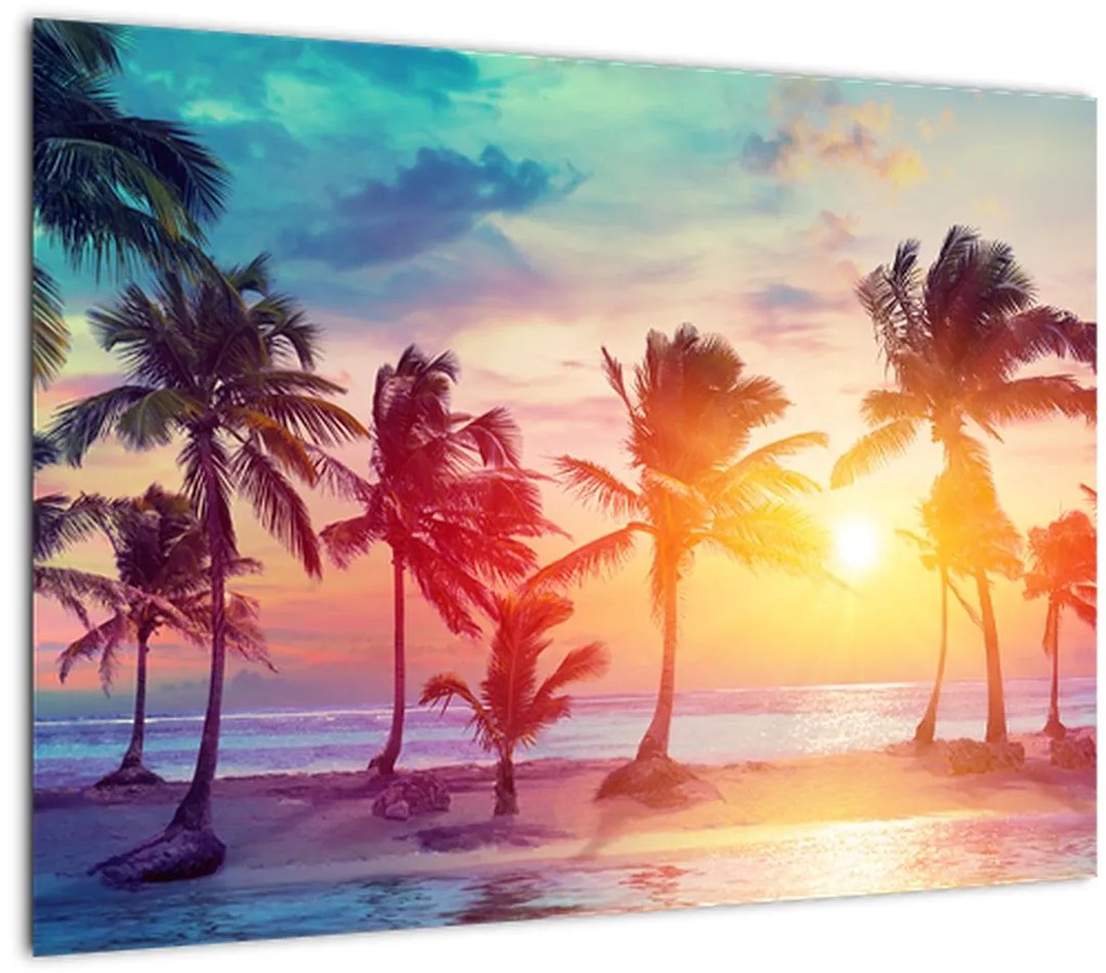 Tablou pe sticlă - Apus de soare tropical (70x50 cm)