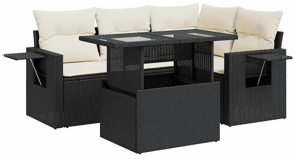 3326467 vidaXL Set mobilier de grădină cu perne, 5 piese, negru, poliratan