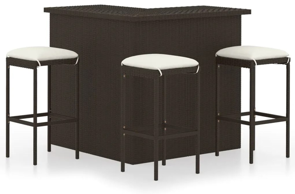 vidaXL Set mobilier bar de grădină cu perne, 4 piese, maro, poliratan