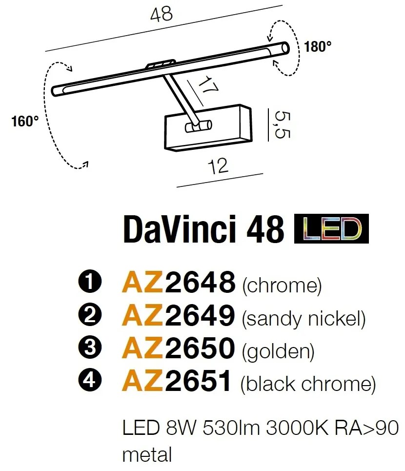 Aplica de perete LED pentru tablou cu brat directionabil DaVinci 48 crom