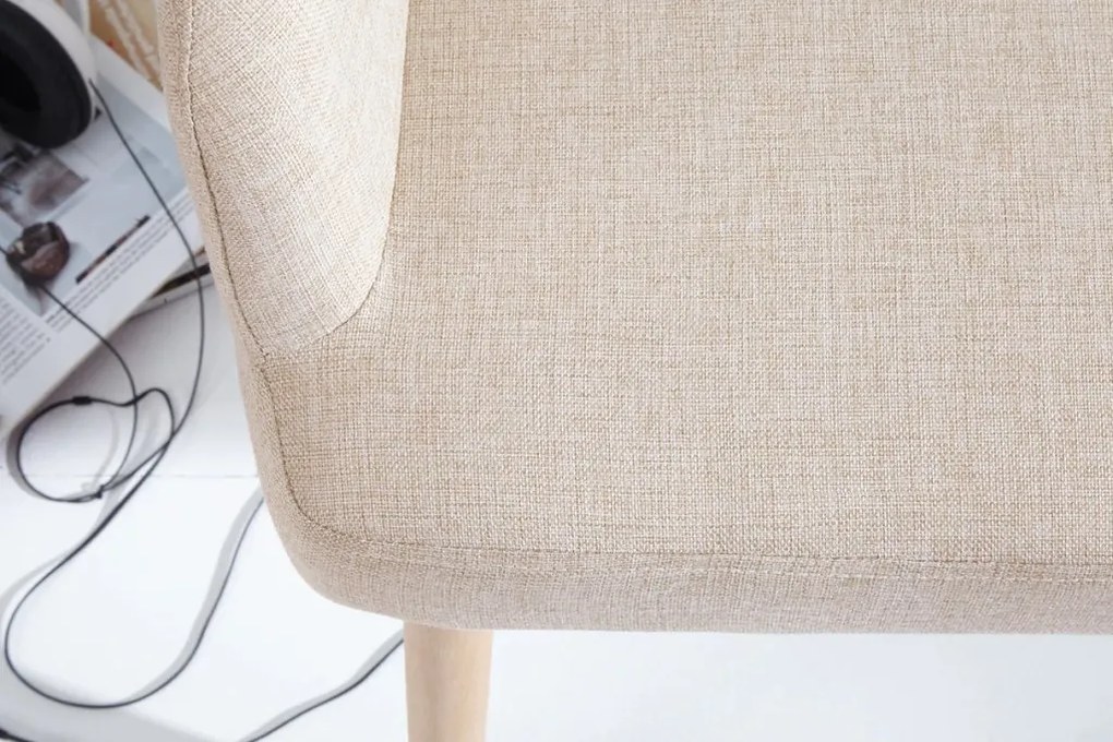 Bancheta tapitata cu brate si picioare din lemn Scandinavia, bej A-37927 VC