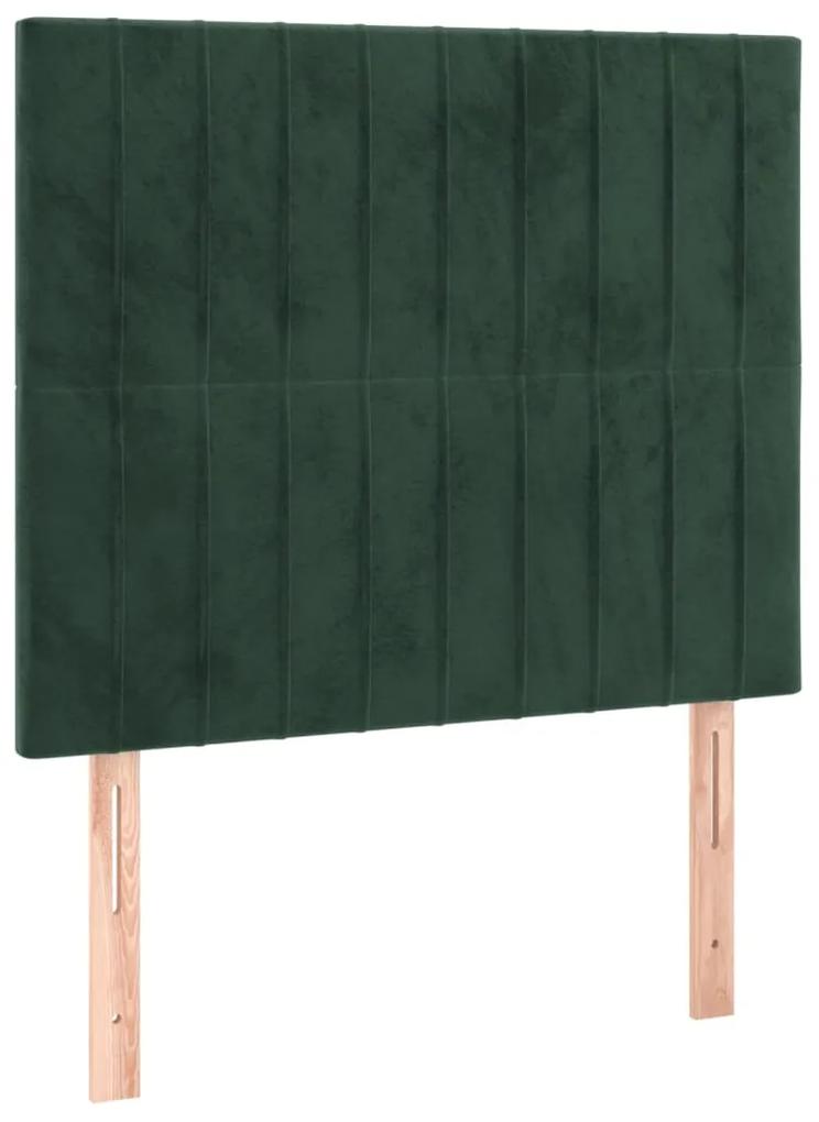 Pat box spring cu saltea, verde inchis, 90x190 cm, catifea Verde inchis, 90 x 190 cm, Benzi verticale