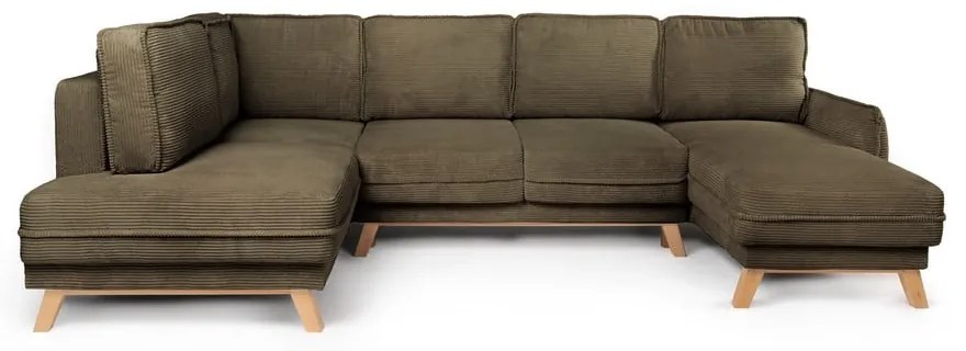 Colțar verde extensibil cu tapițerie din catifea reiată (cu colț pe partea stângă /în formă de "U") Tori – Bonami Selection