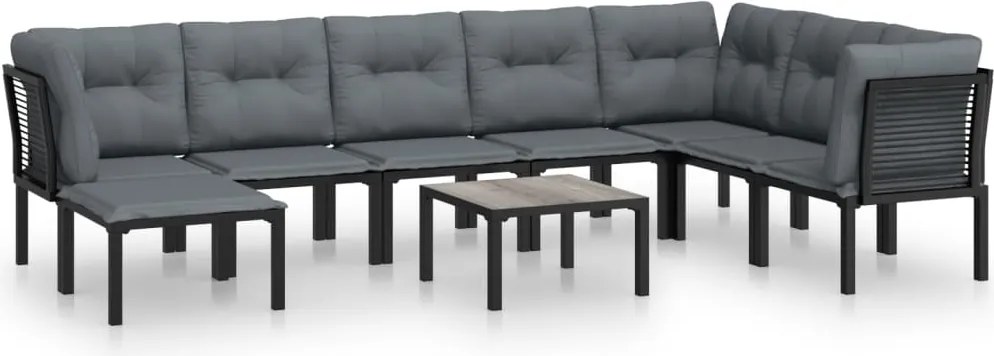 vidaXL Set mobilier de grădină, 9 piese, negru și gri, poliratan