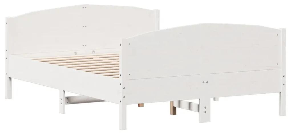 3216180 vidaXL Cadru de pat cu tăblie, alb, 140x190 cm, lemn masiv de pin