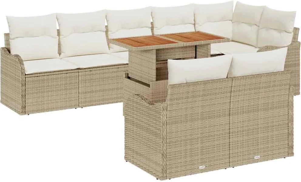 vidaXL Set de canapele pentru grădină 9 pcs Bej Rattan poli