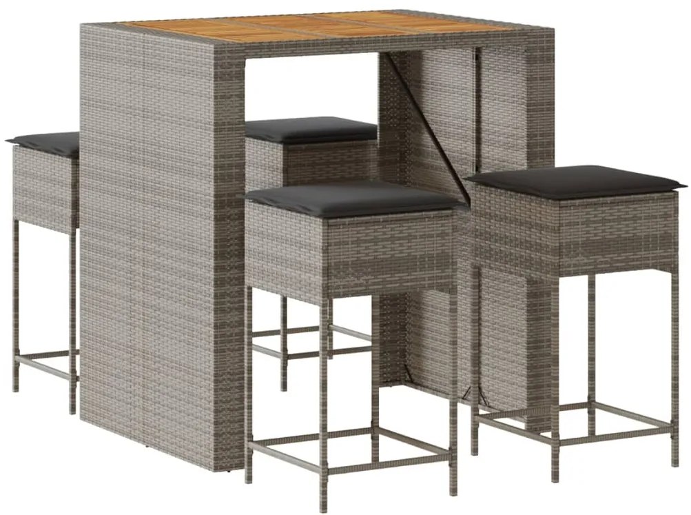 3261516 vidaXL Set mobilier bar de grădină, cu perne, 5 piese, gri, poliratan