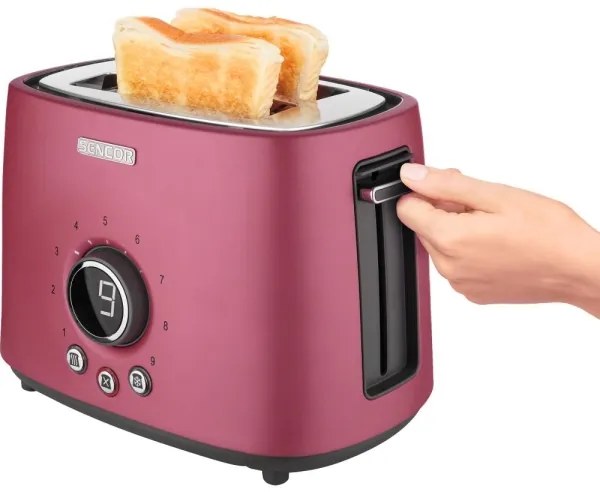 Sencor - Prăjitor de pâine cu 2 fante și suport pentru încălzire, 1000W/230V, roz