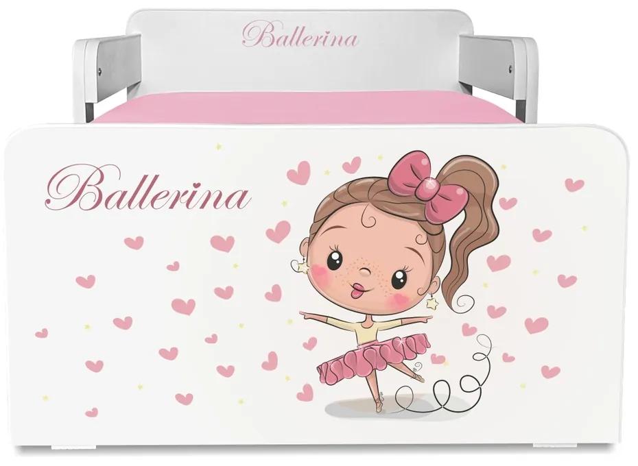 Pat copii Balerina P2 2-8 ani cu saltea cadou, sertar si 2 protectii laterale detasabile