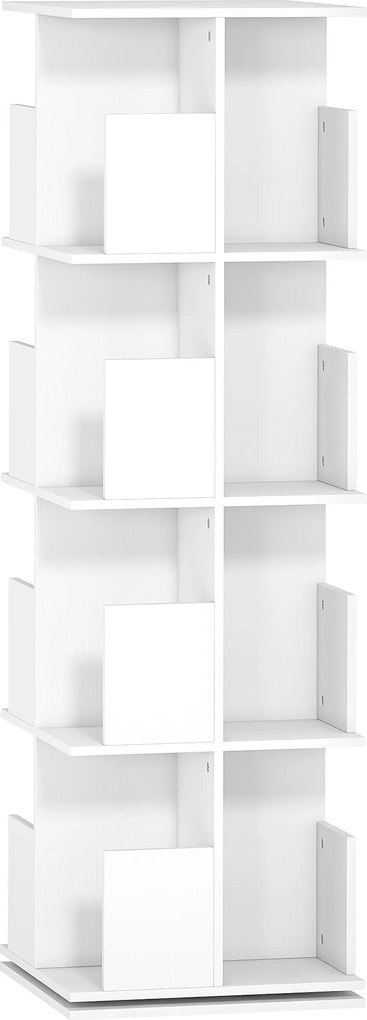 HOMCOM Bibliotecă rotativă cu 4 niveluri, 16 compartimente, acces ușor, pentru dormitor, living, birou, PAL, alb | Aosom Romania