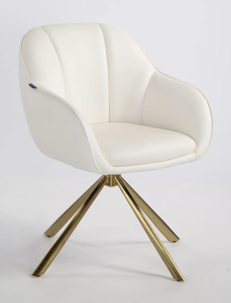 HR2055N Scaun Alb din Piele Ecologica cu Bază Aurie