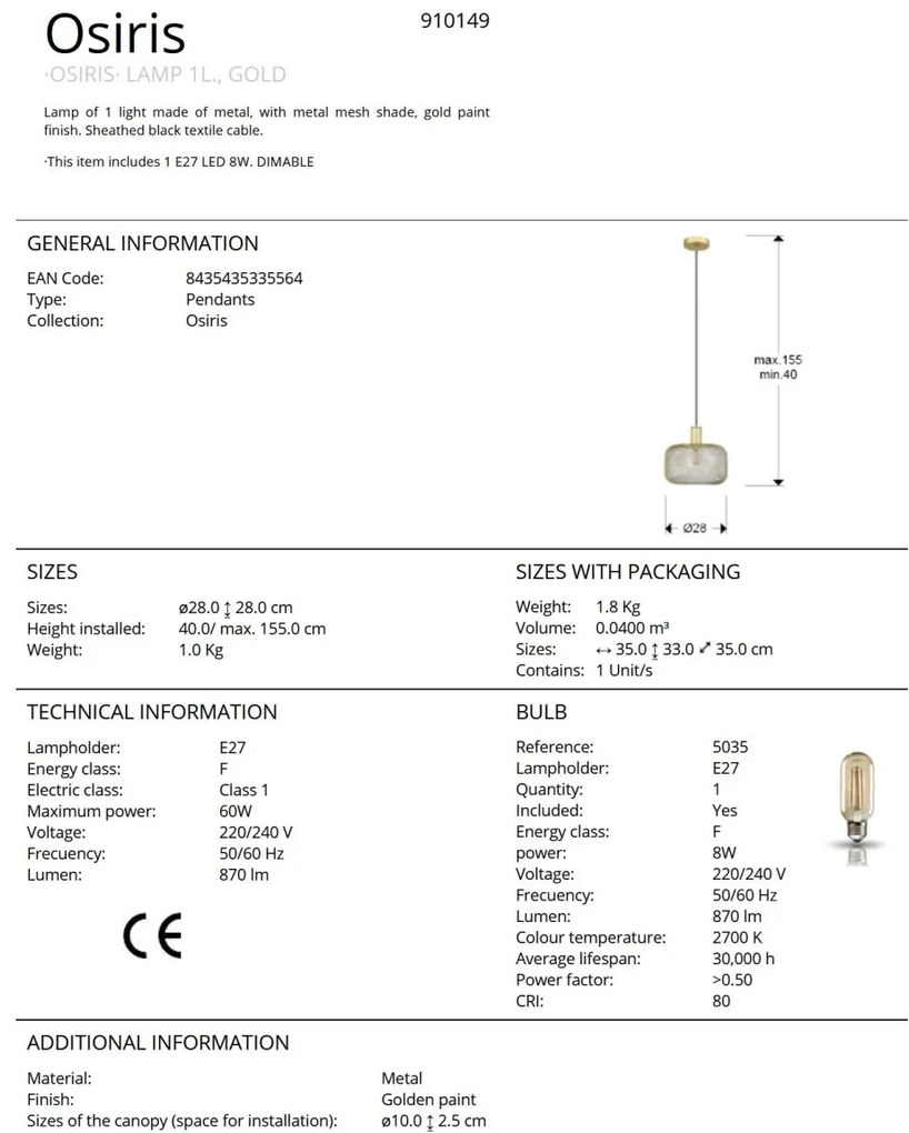 Lustra/pendul design decorativ modern Osiris auriu