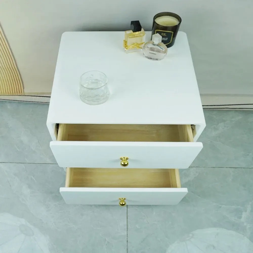 Noptieră modernă cu design minimalist, 2 sertare, Alb
