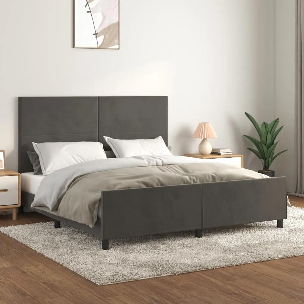Cadru de pat cu tablie, gri inchis, 160x200 cm, catifea Morke gra, 160 x 200 cm, Design simplu
