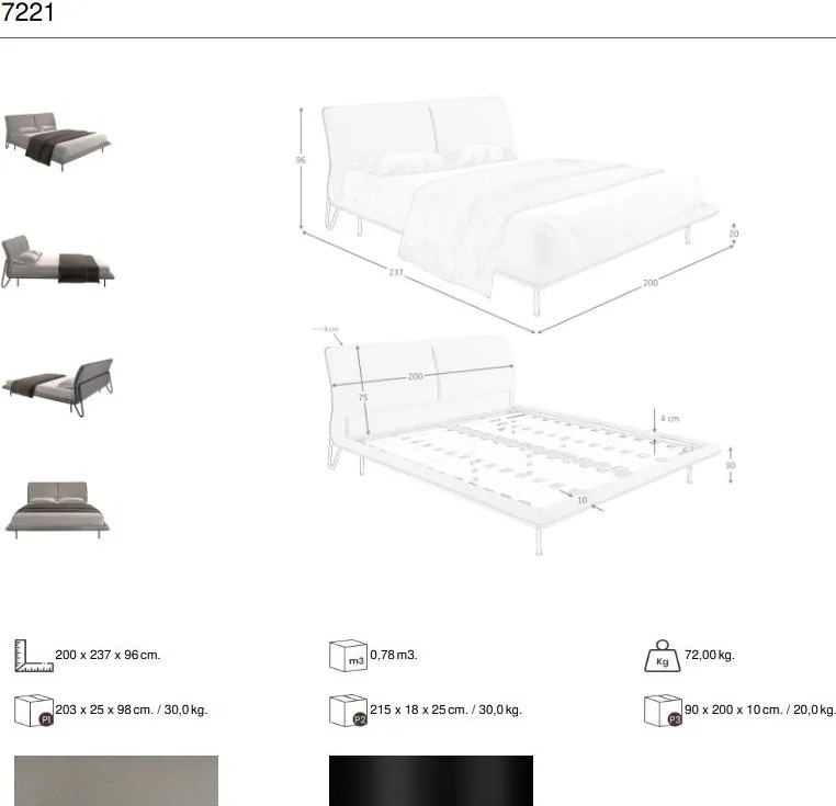 Pat dublu tapitat design LUX Dark grey 180x200cm