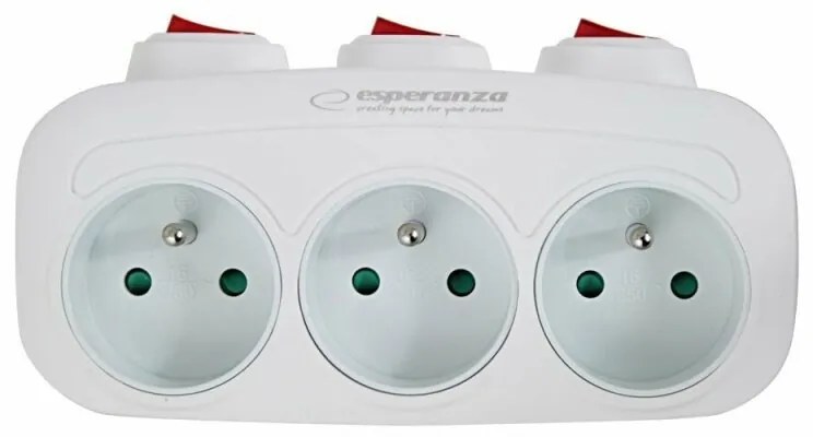 Adaptor triplu stecher Esperanza ELK307W switch ON/OFF forma dreptunghi Alb