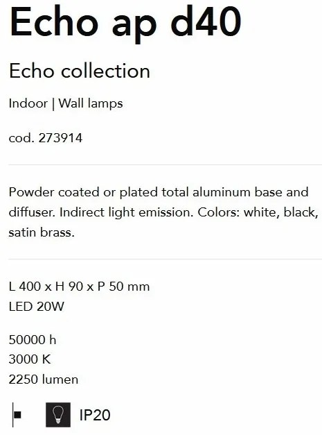 Aplica de perete cu lumina LED ambientala ECHO AP D40 BIANCO