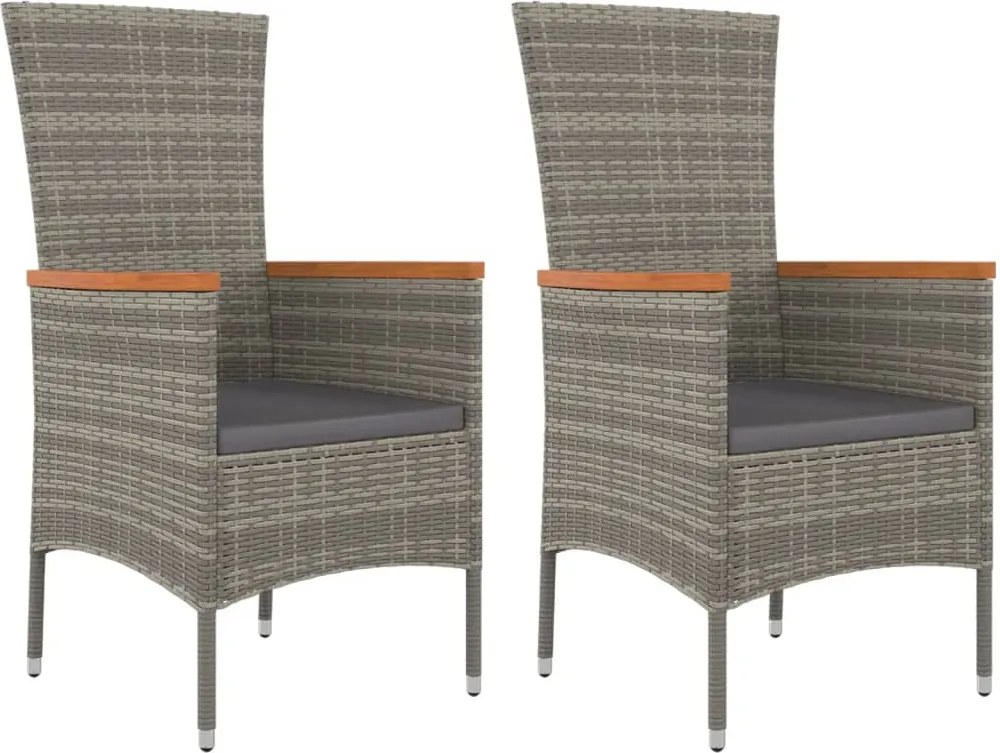 vidaXL Scaune de grădină cu perne, 2 buc., gri, poliratan