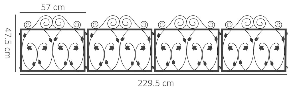 Outsunny Garduri pentru Grădină Exterioară de 4 Panouri 57x47,5 cm Garduri Decorative de Grădină din Oțel cu Unghi Ajustabil Negru | Aosom Romania