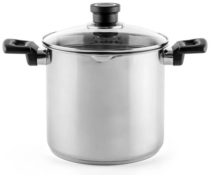 Cratiță adâncă Luigi Ferrero Sophia FR-3407, 20x18 cm, 5.6 l, Oțel 18/10, Capac din sticlă cu gaură pentru abur, Inducție, Inox