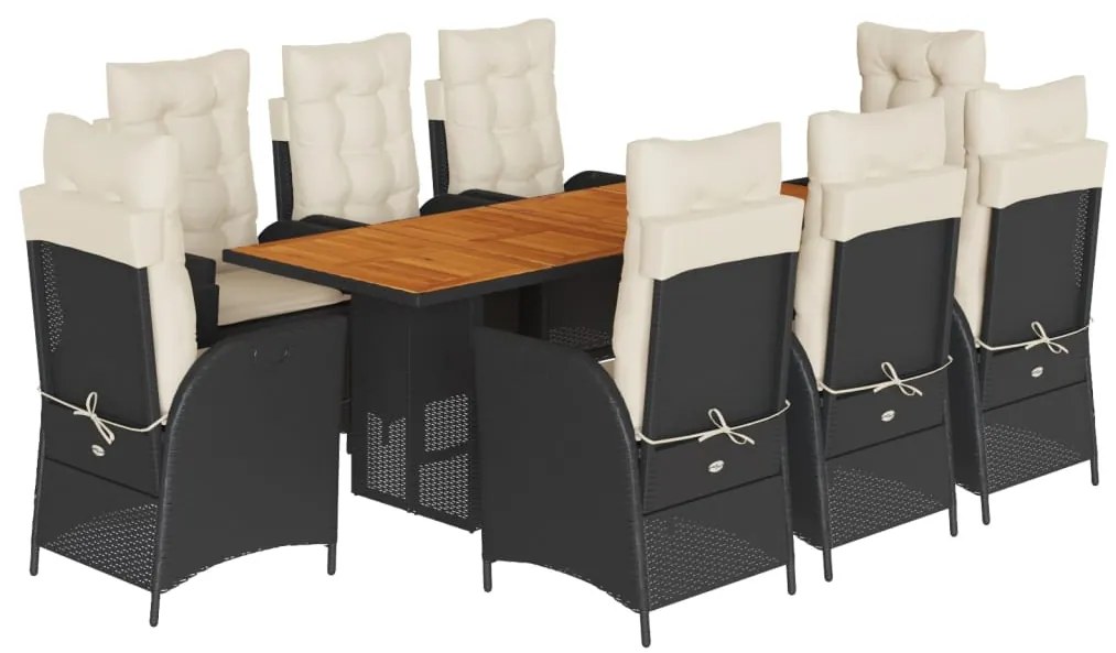 3213138 vidaXL Set mobilier de grădină cu perne, 9 piese, negru, poliratan