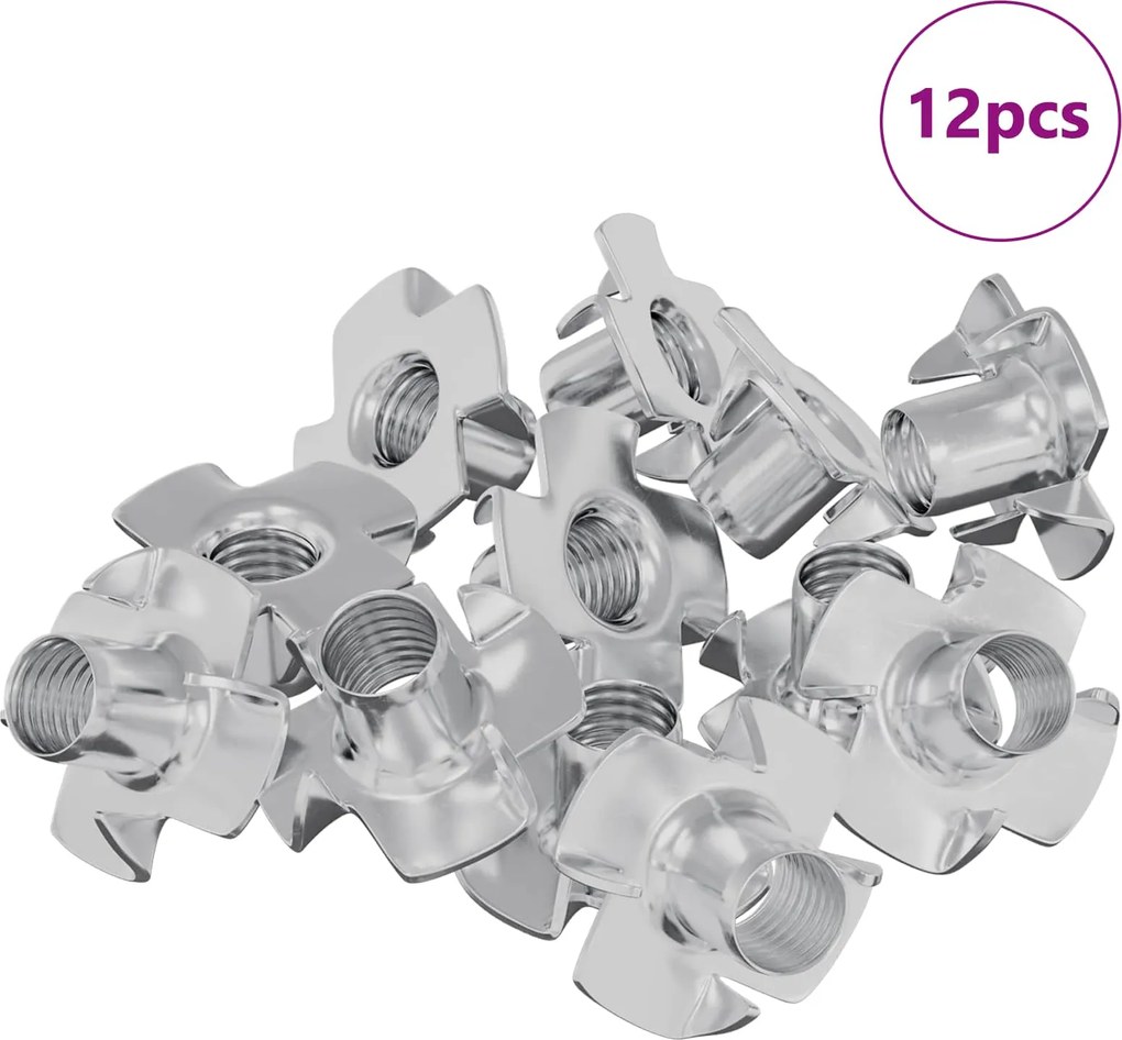 vidaXL T-nut cu prongs 12 pcs Argintiu M6 mm Oțel
