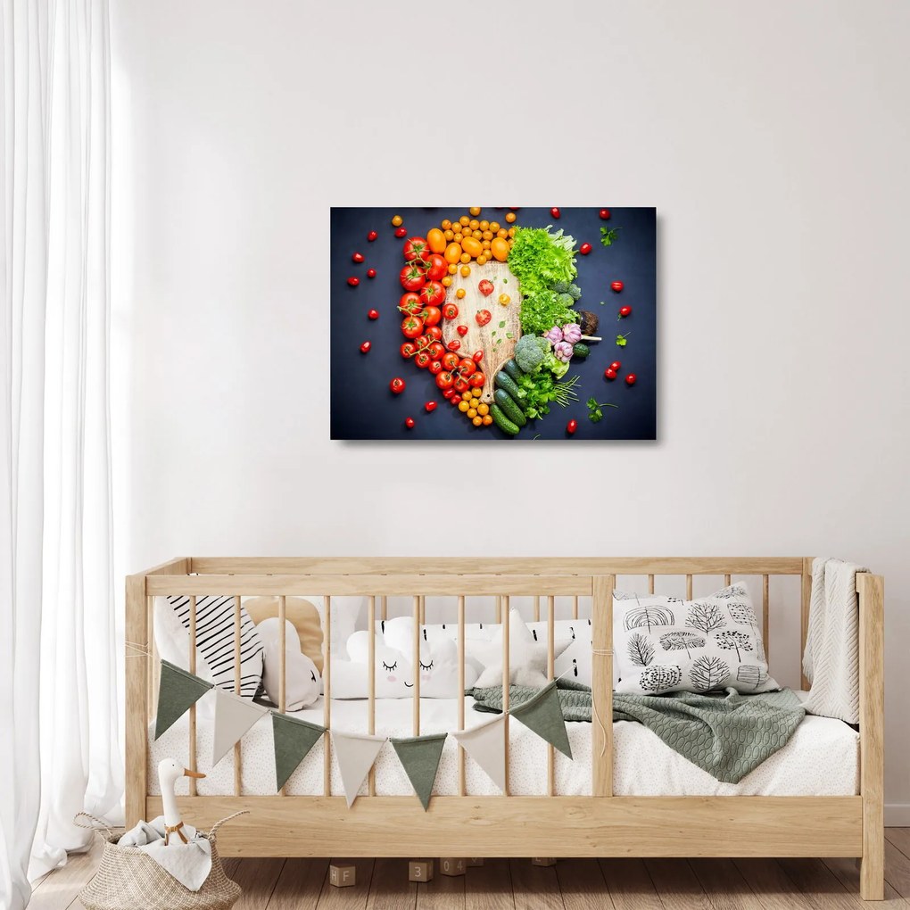 Tablou pe sticlă - Masa plină cu legume (70x50 cm)