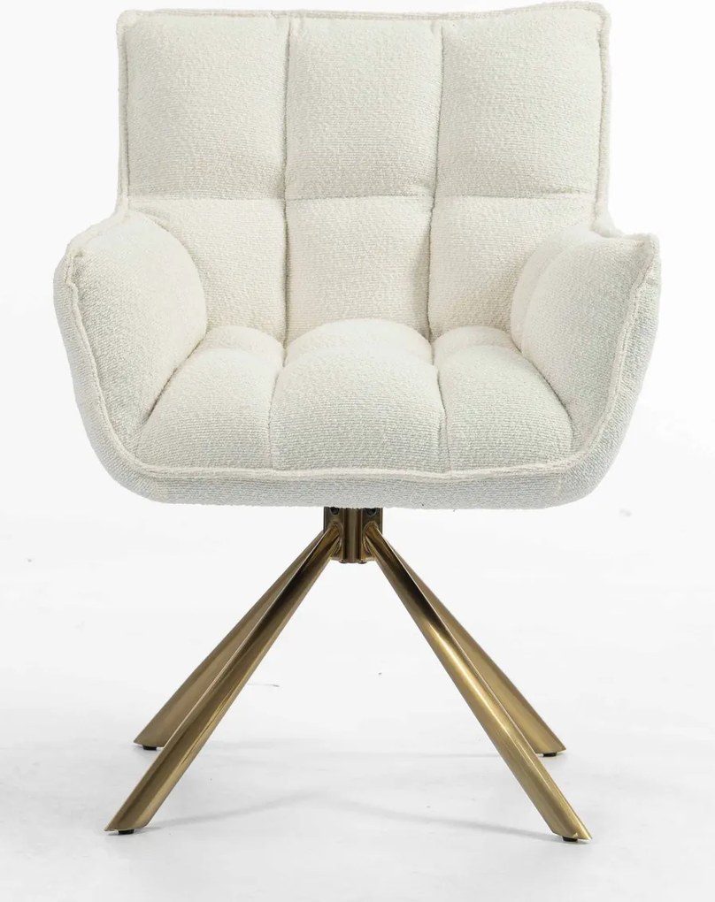 HR560 BAZĂ STEA Scaun Crem din Boucle cu Bază Aurie