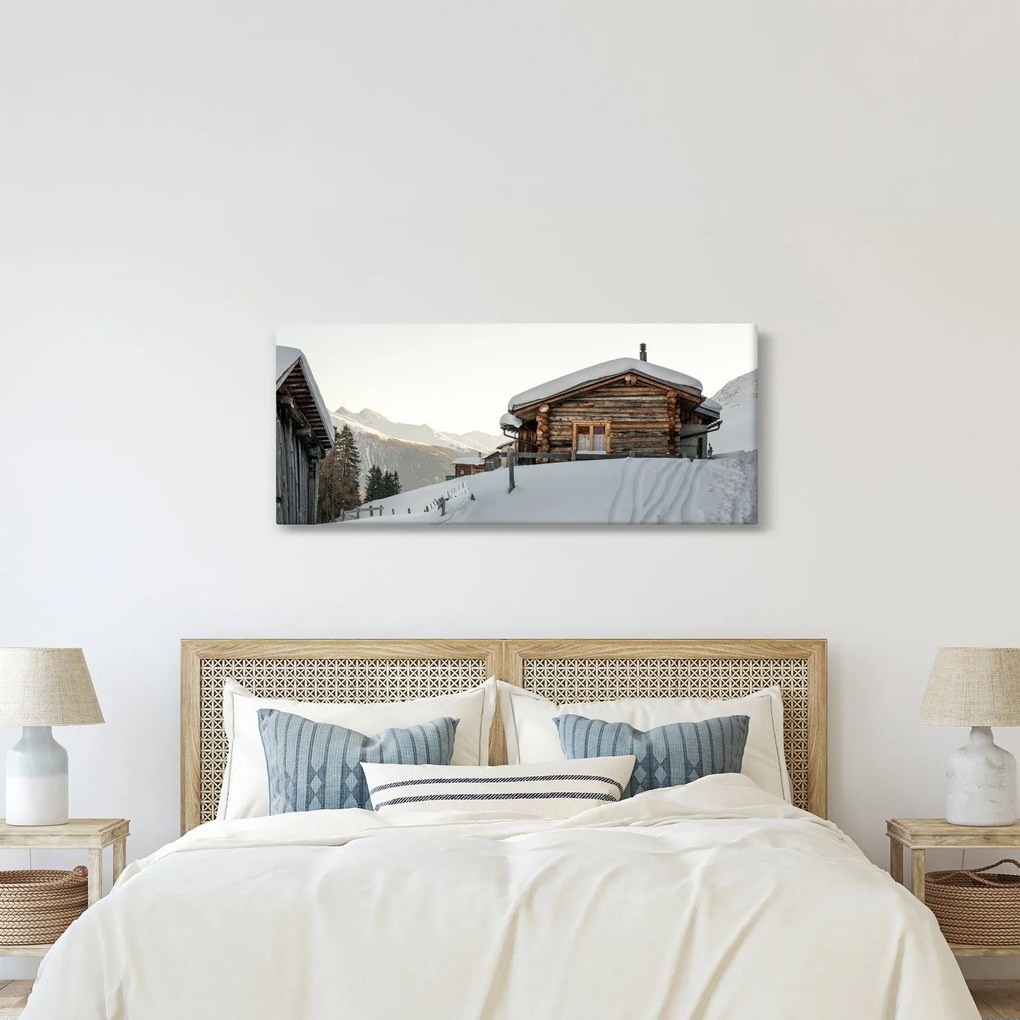 Tablou - cabana montană în zăpadă (120x50 cm)