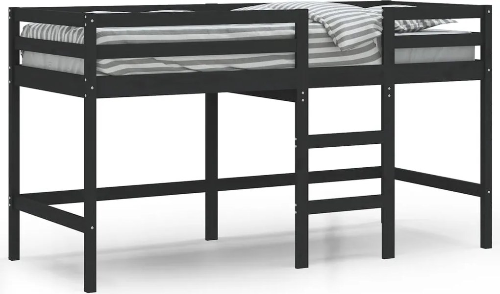 vidaXL Pat etajat de copii cu scară, negru, 80x200 cm, lemn masiv pin
