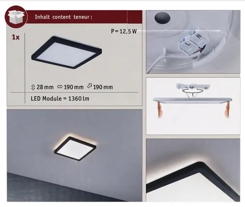 Plafonieră LED/11,2W ATRIA 230V neagră Paulmann 71000