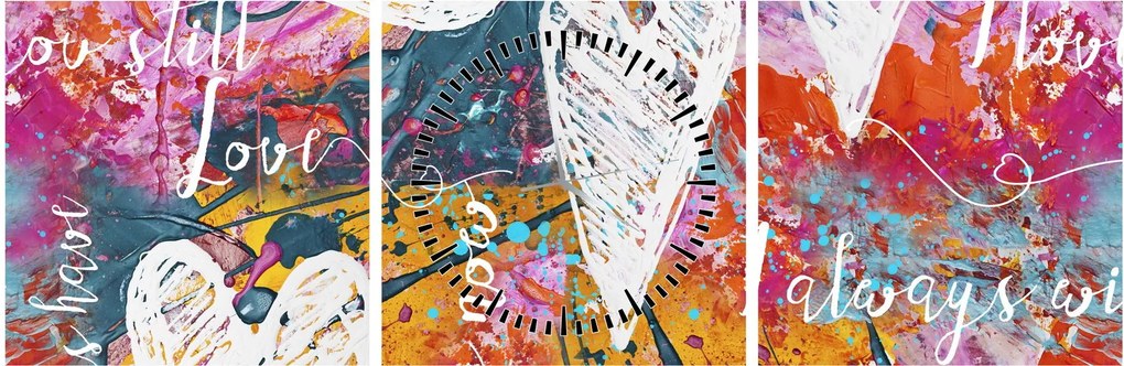Tablou - Inima pe un fundal abstract (cu ceas) (90x30 cm)