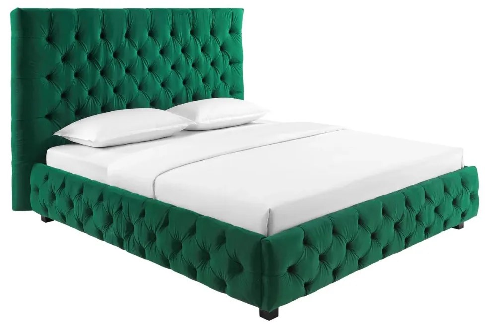 Pat elegant tapitat cu catifea verde inchis, PARIS CHESTERFIELD 180x200cm