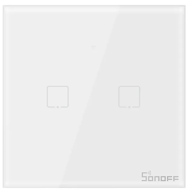 Intrerupator dublu cu touch Sonoff T0EU2C, Wi-Fi, Control de pe telefonul mobil
