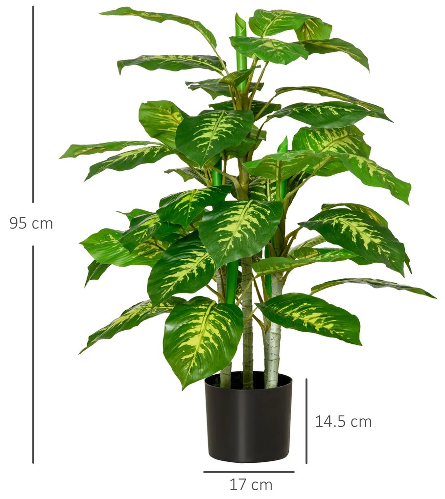 Planta artificiala decorativa cu ghiveci HOMCOM Φ17x14,5 cm negru, inaltime planta 95 cm | Aosom Romania