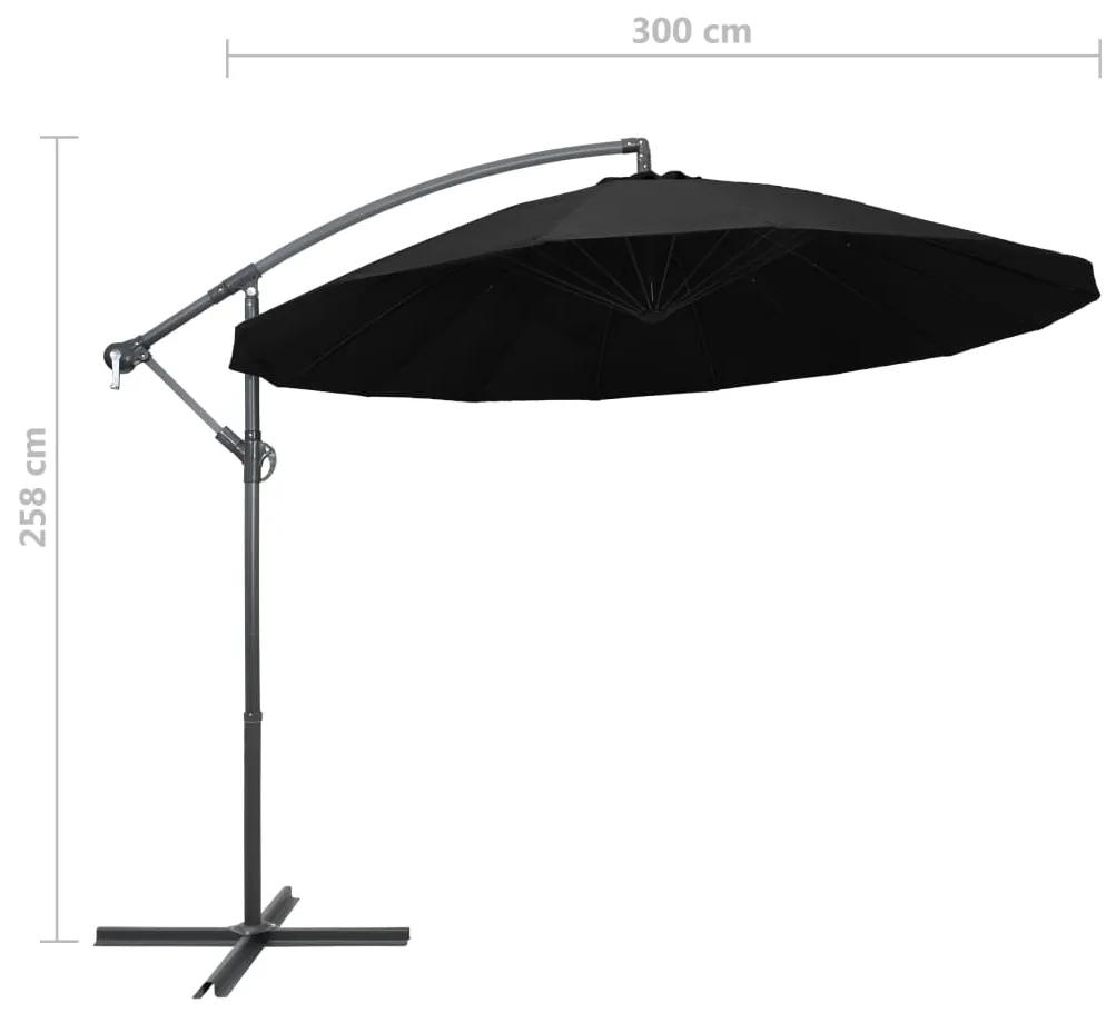 Umbrela de soare suspendata, negru, 3 m, stalp de aluminiu Negru
