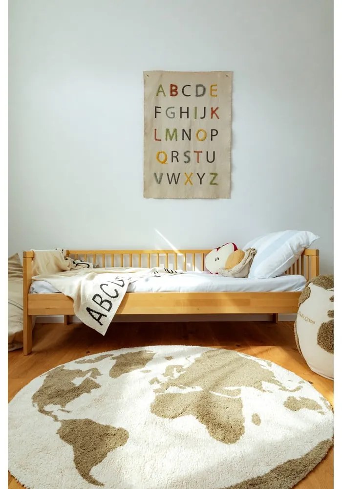 Covor pentru copii verde-crem lavabil, țesut manual din bumbac ø120 cm World Map – Lorena Canals