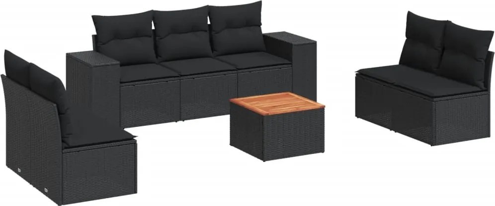 vidaXL Set mobilier de grădină cu perne, 8 piese, negru, poliratan
