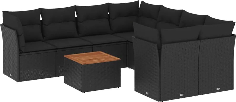 vidaXL Set mobilier de grădină cu perne, 9 piese, negru, poliratan