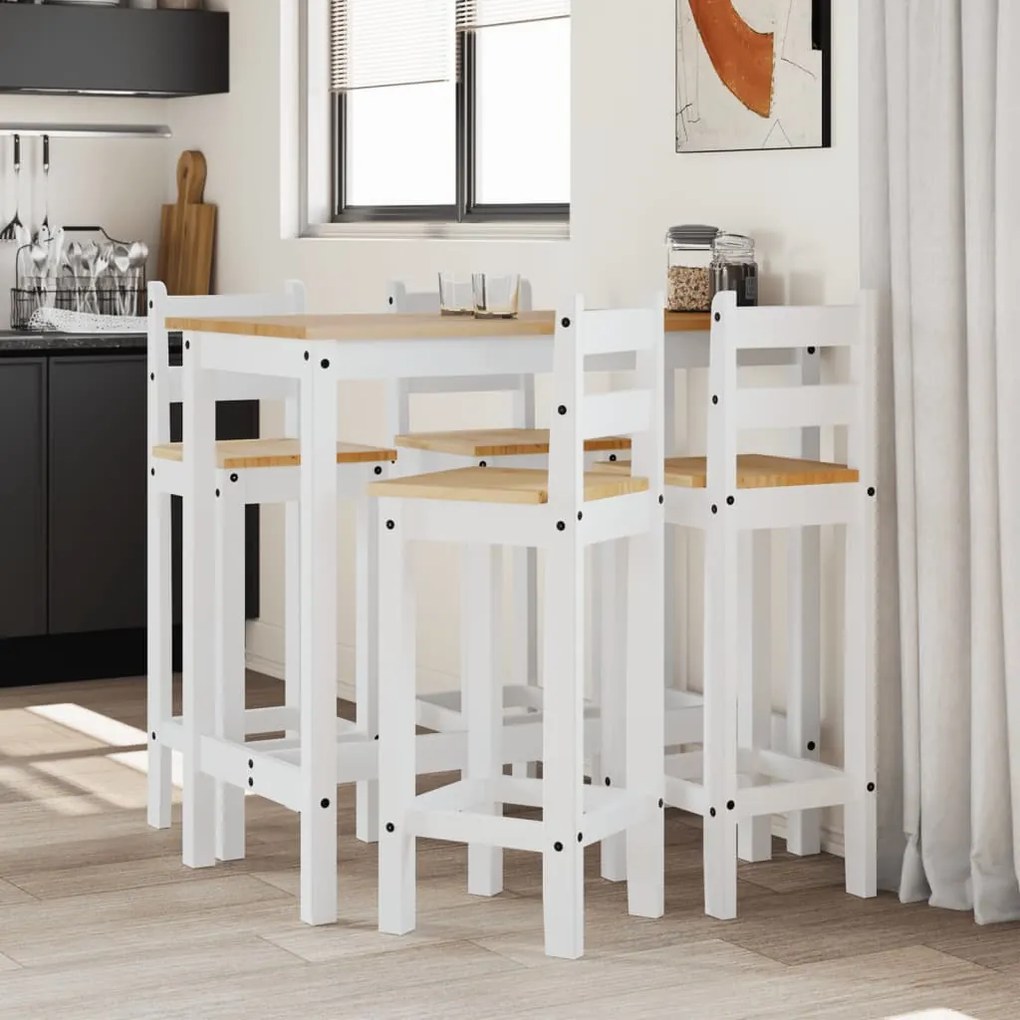 vidaXL Set mobilier de bar, 5 piese, alb, lemn masiv de pin