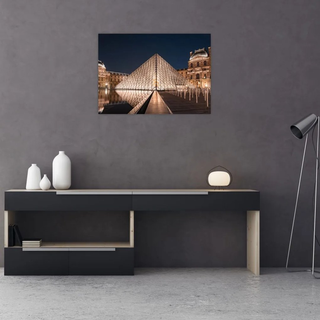 Tablou pe sticlă - Louvre noaptea (70x50 cm)